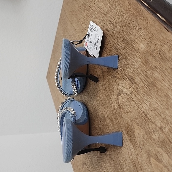 Zara Rhinestone Heeled Denim Sandals size 37 - Picture 3 of 9